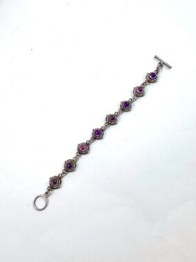 Vintage Sterling Silver Purple Amethyst Semi Precious Gemstone Bracelet Size 6”